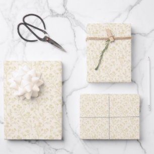 Rustling Blooms Golden Wheat - Neutral Wrapping Paper Sheets