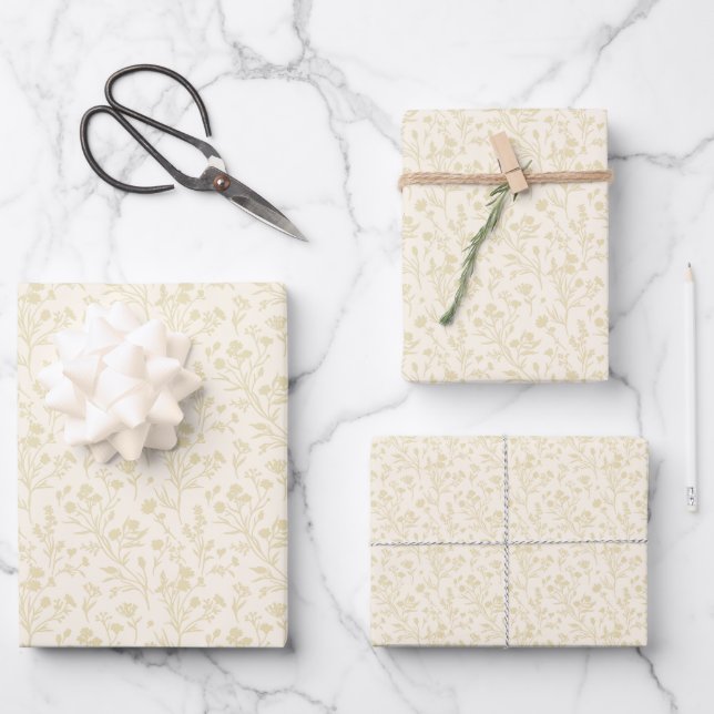 Rustling Blooms Golden Wheat - Neutral Wrapping Paper Sheets (Front)