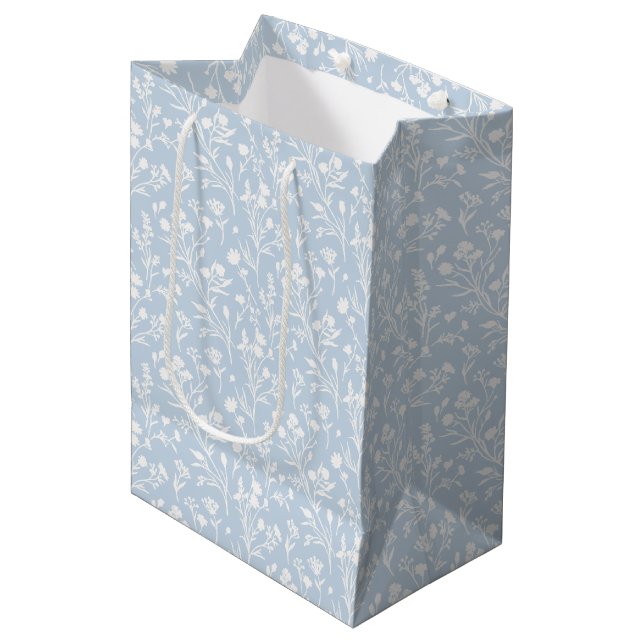 Rustling Blooms Neutral - Dusty Blue Medium Gift Bag (Front Angled)