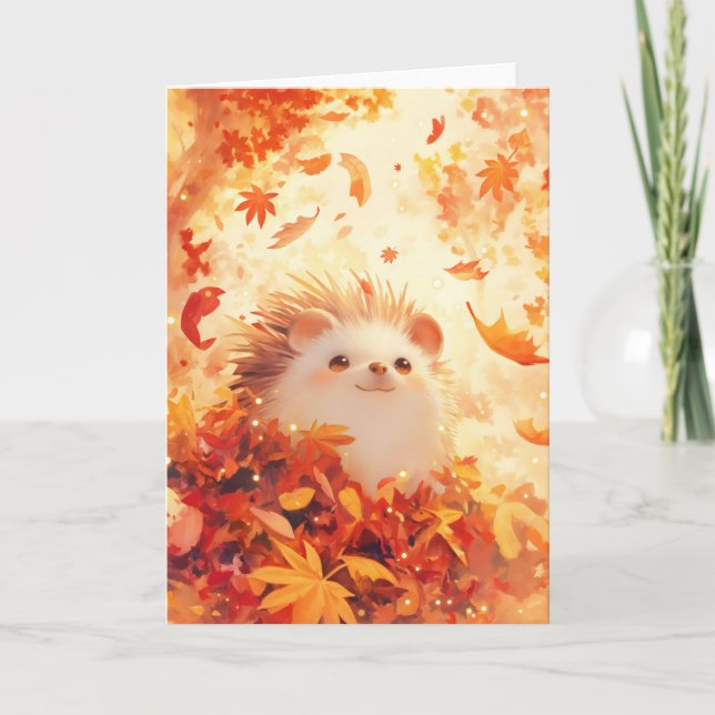 Rustling Leaves Happy Hedgehog Card (Front)