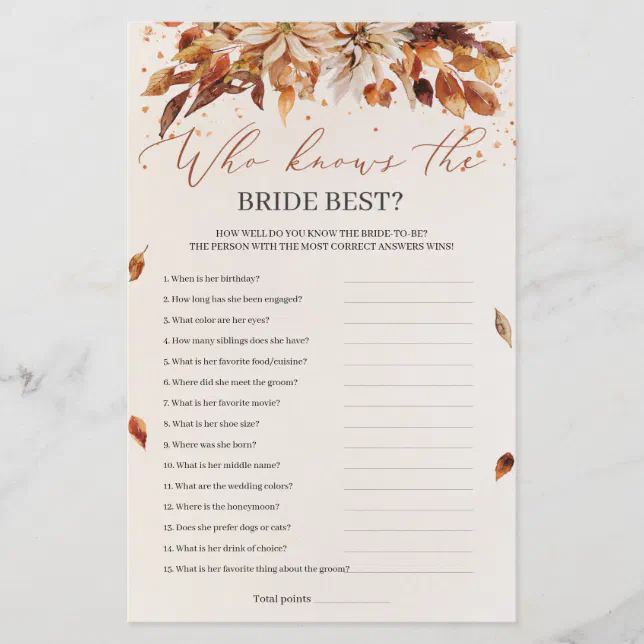 Rustric Autumn Flowers Who Knows The Bride Best | Zazzle