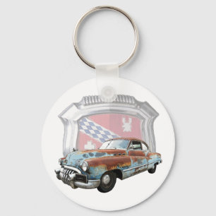 Rusty 1950 Buick with Emblem Key Chain
