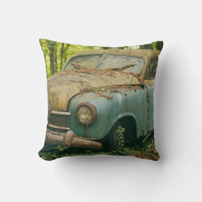 Rusty Abandoned Vehicle Throw Pillow (Front)