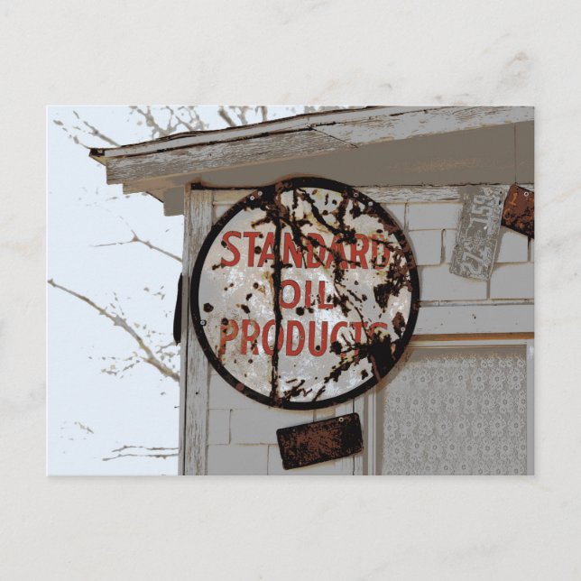 Rusty Advertising Sign on Route 66 Postcard (Front)