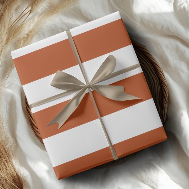 Rusty Amber and White Wide Horizontal Striped Wrapping Paper (Creator Uploaded)