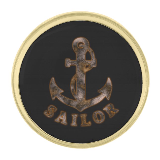 Rusty Anchor Gold Finish Lapel Pin (Front)