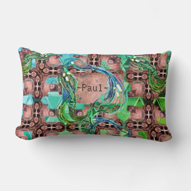 Rusty and Mossy Engine Cyberpunk Dieselpunk Lumbar Pillow (Front)