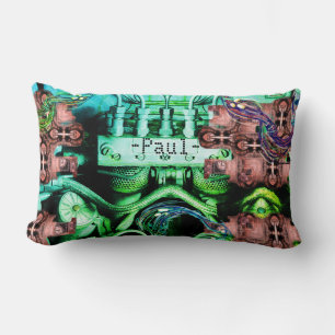 Rusty and Mossy Engine Double Sided Dieselpunk Lumbar Pillow