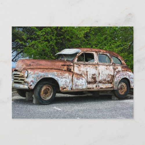 Rusty Antique Car Postcard
