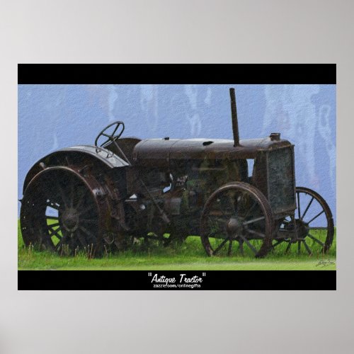Rusty Antique Tractor in the Rain Art Poster