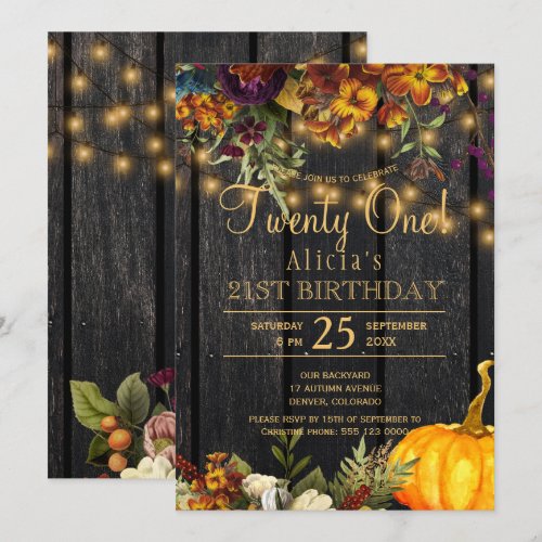 Rusty autumn floral chic twenty one birthday
