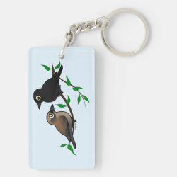 Rusty Blackbird Pair Rectangle Keychain (double-sided)