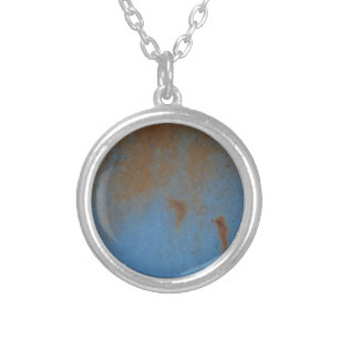 Rusty Blue background Silver Plated Necklace