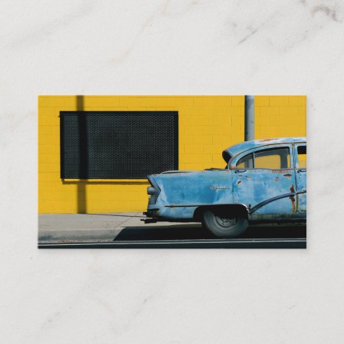Rusty Blue Car and Yellow Wall Business Card