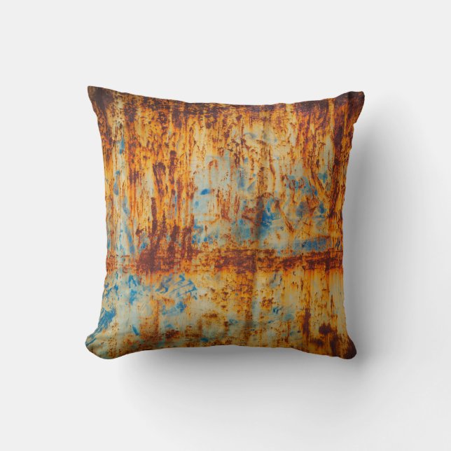 Rusty Blue Metal Texture Throw Pillow (Front)