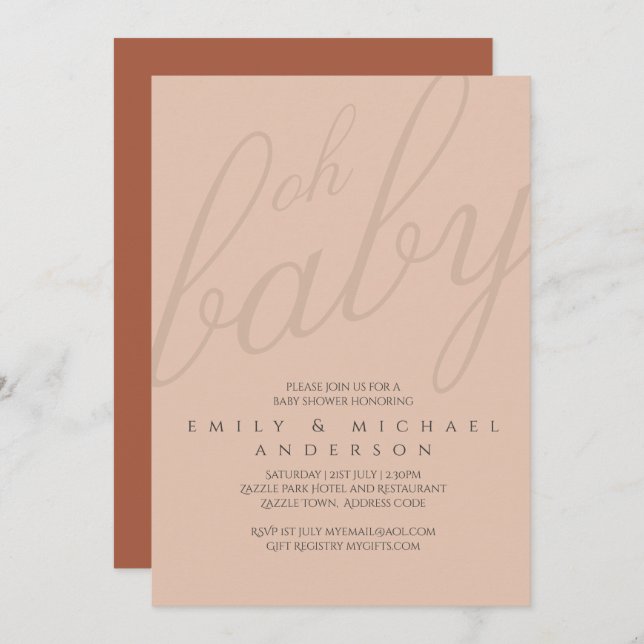 Rusty Blush Typography Baby Shower Gender Reveal Invitation (Front/Back)