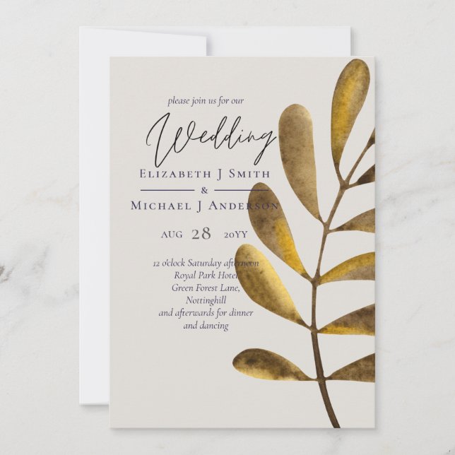 Rusty bronze Leaf Wedding Invitation (Front)