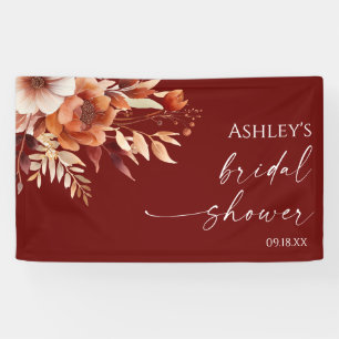 Rusty Burgundy Brown Floral Flower Bridal Shower Banner