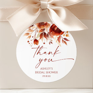 Rusty Burgundy Brown Floral Flower Bridal Shower Classic Round Sticker
