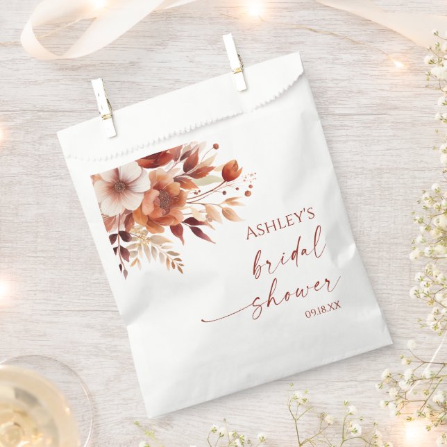 Rusty Burgundy Brown Floral Flower Bridal Shower Favor Bag (Clipped)