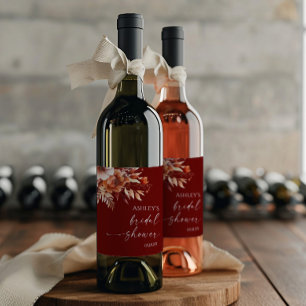 Rusty Burgundy Brown Floral Flower Bridal Shower Wine Label