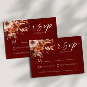 Rusty Burgundy Brown Floral Flower Garden Wedding RSVP Card