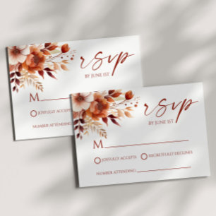 Rusty Burgundy Brown Floral Flower Garden Wedding RSVP Card