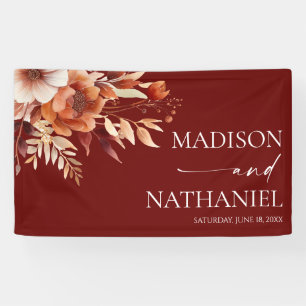 Rusty Burgundy Brown Floral Flower Wedding Banner