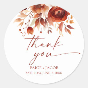 Rusty Burgundy Brown Floral Flower Wedding Classic Round Sticker