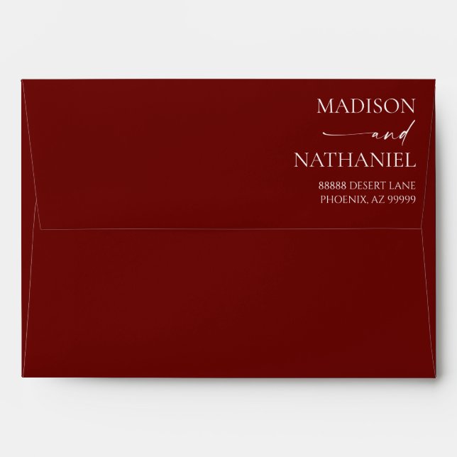 Rusty Burgundy Brown Floral Flower Wedding Envelope (Back (Top Flap))