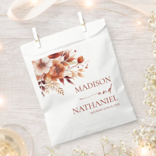 Rusty Burgundy Brown Floral Flower Wedding Favor Bag