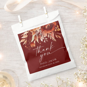 Rusty Burgundy Brown Floral Flower Wedding Favor Bag
