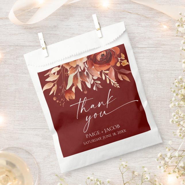 Rusty Burgundy Brown Floral Flower Wedding Favor Bag (Clipped)