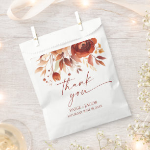 Rusty Burgundy Brown Floral Flower Wedding Favor Bag