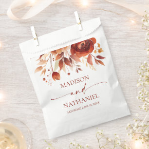 Rusty Burgundy Brown Floral Flower Wedding Favor Bag