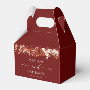 Rusty Burgundy Brown Floral Flower Wedding Favor Boxes