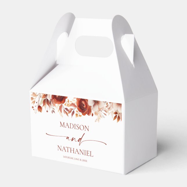 Rusty Burgundy Brown Floral Flower Wedding Favor Boxes (Front Side)