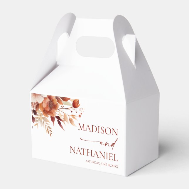 Rusty Burgundy Brown Floral Flower Wedding Favor Boxes (Front Side)