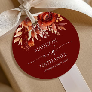 Rusty Burgundy Brown Floral Flower Wedding Favor Tags