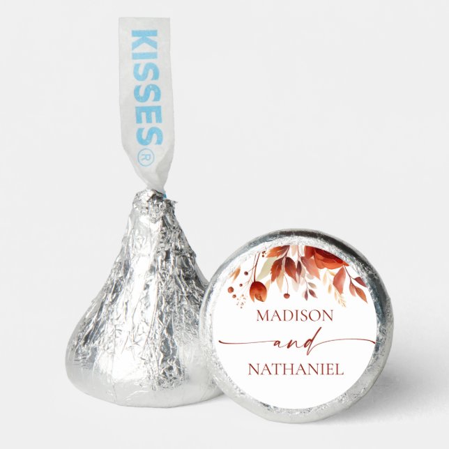 Rusty Burgundy Brown Floral Flower Wedding Hershey®'s Kisses® (Front)
