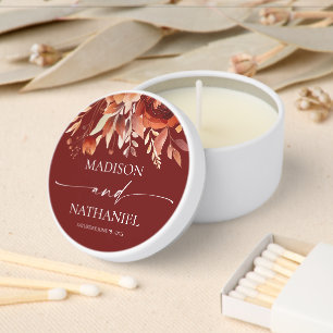 Rusty Burgundy Brown Floral Flower Wedding Mini Candle Favors