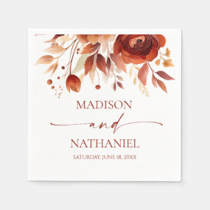 Rusty Burgundy Brown Floral Flower Wedding Napkins