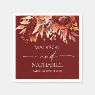 Rusty Burgundy Brown Floral Flower Wedding Napkins