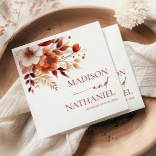 Rusty Burgundy Brown Floral Flower Wedding Napkins