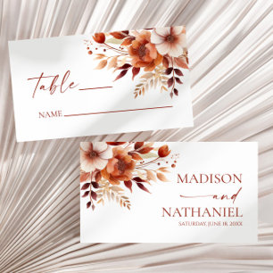 Rusty Burgundy Brown Floral Flower Wedding Place Card