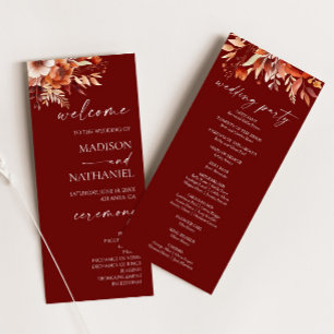 Rusty Burgundy Brown Floral Flower Wedding Program
