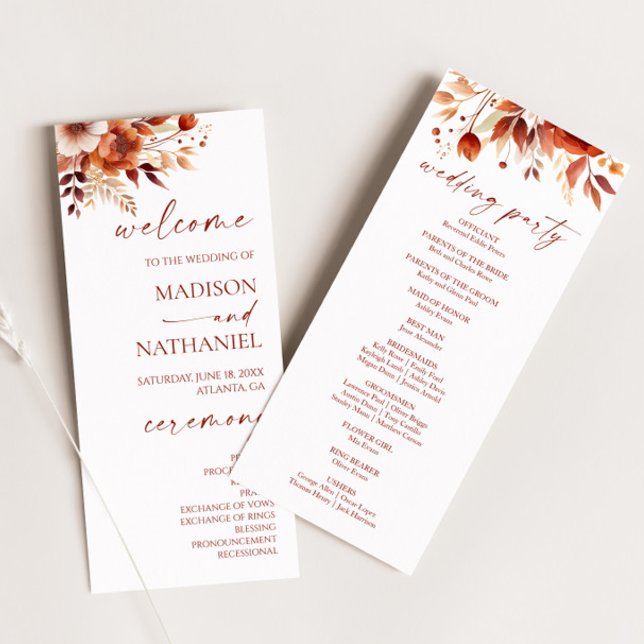 Rusty Burgundy Brown Floral Flower Wedding Program (Creator Uploaded)