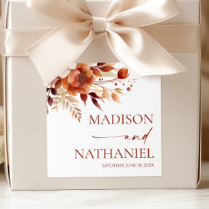 Rusty Burgundy Brown Floral Flower Wedding Square Sticker