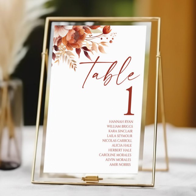 Rusty Burgundy Brown Floral Flower Wedding Table Number (Creator Uploaded)