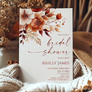 Rusty Burgundy Brown Floral Flowers Bridal Shower Invitation